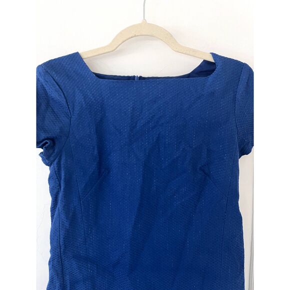 MM LaFleur Blue Cotton Linen Blend Cap Sleeve Sheath Dress Size 2 - Picture 4 of 8